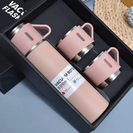 Vacuum flask and 2 cups set (500 ml Pink)
