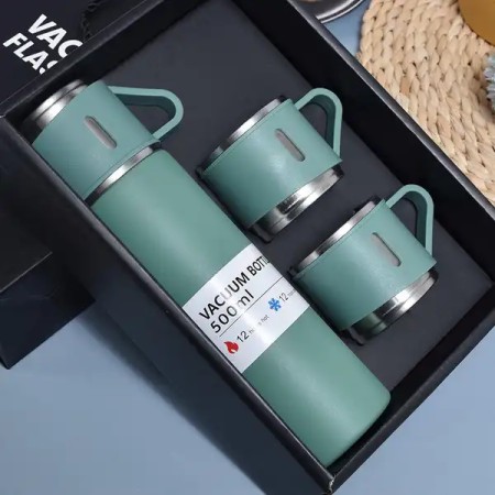 Vacuum flask and 2 cups set (500 ml Green)